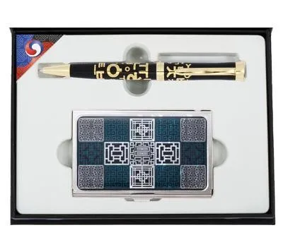 한글볼펜과 창살문그린자개명함
